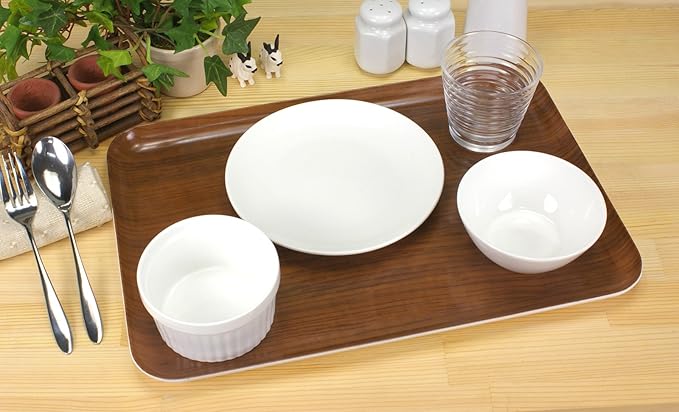 TATSU-Craft NR Non Slip Serving Tray with Faux Wood, Oak, Microwave Safe Plastic Tray, 15.3 x 10.6 Inches, Ideal for Cafeterias, Restaurants, Coffee Shops, Home, Fast Food, Snacks, Drinks, Tea, More