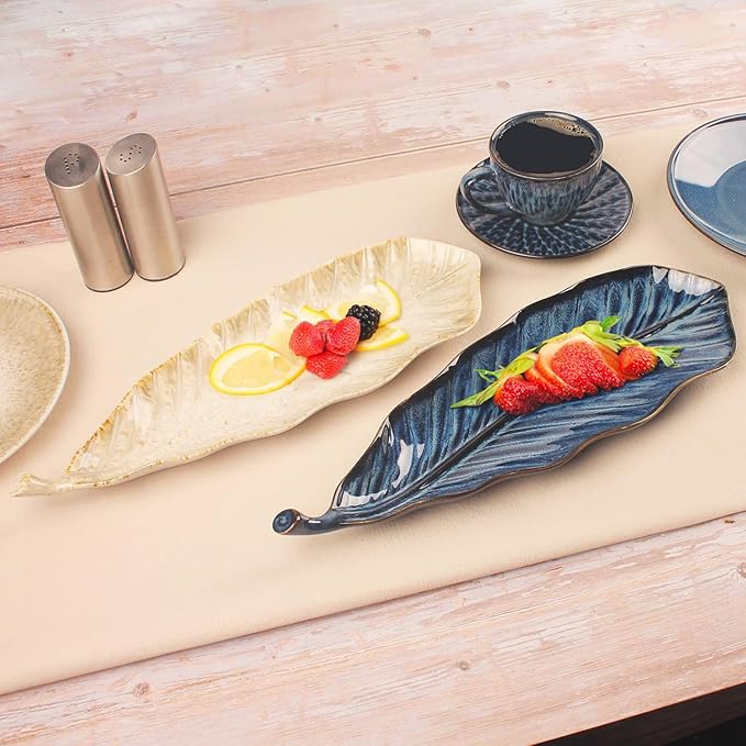 Serving Platter Olives Plate Set of 2, Large Serving Tray for Entertaining, Porcelain Trays and Platters, Salad Appetizer Tray,Dishwasher & Microwave Safe, Royal blue 14.5 Inch