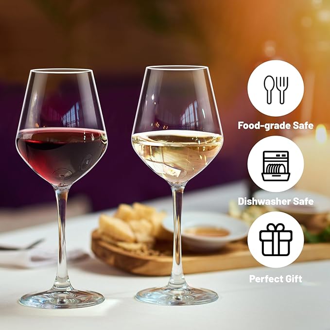 Wine Glasses Set of 4, 15oz Unbreakable Plastic Stemmed Wine Glasses for Red or White, BPA Free, Reusable for Outdoor Camping, Parties, Home Bar, Unique Gift for Christmas, Wedding, or Birthday