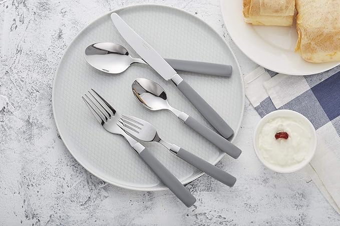 ANNOVA Silverware Set Stainless Steel Colorful Tableware Kitchen Flatware Set Utensils, Includes Dinner Knives, Forks, Spoons, Salad Forks & Dessert Spoons (Gray, 20 Pieces)