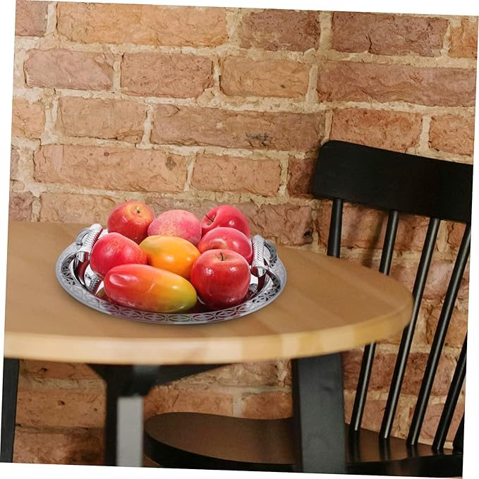 BESPORTBLE European Style Round Patterned Fruit Plate Lightweight Serving Tray for Food and Jewelry Storage Portable Decorative Bread Dish for Home and Outdoor Use