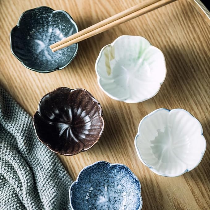 Small Plates,Snack Plate,Small Dessert Plates,Appetizer Serving Tray,Condiment Serving Tray,Salad Plates,Ceramic Household Dishes Hotpot Dipping Shop Seasoning Dish Small Dish(5 Pcs)