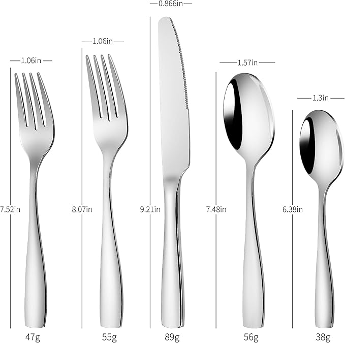 40-Piece 18/10 Stainless Steel Flatware Set for 8, Heavy Duty Silverware Set, Modern Weighted Silverware, Dishwasher Safe Knives Forks and Spoons Set