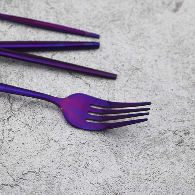 JASHII Silverware Sets, 4-Piece Stainless Steel Flatware/Cutlery/Tableware Set Service for 1 Person, Include Knife/Fork/Spoon, Mirror Polished (Purple)