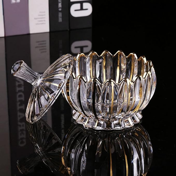 MAGCOLOR Hand Painted Gold Glass Candy Dish with Lid Crystal Candy Bowl, Nut Plate, Decorative Cover Bowl, Chocolate Dish, Crystal Decor Living Room & Dining Room Decor.