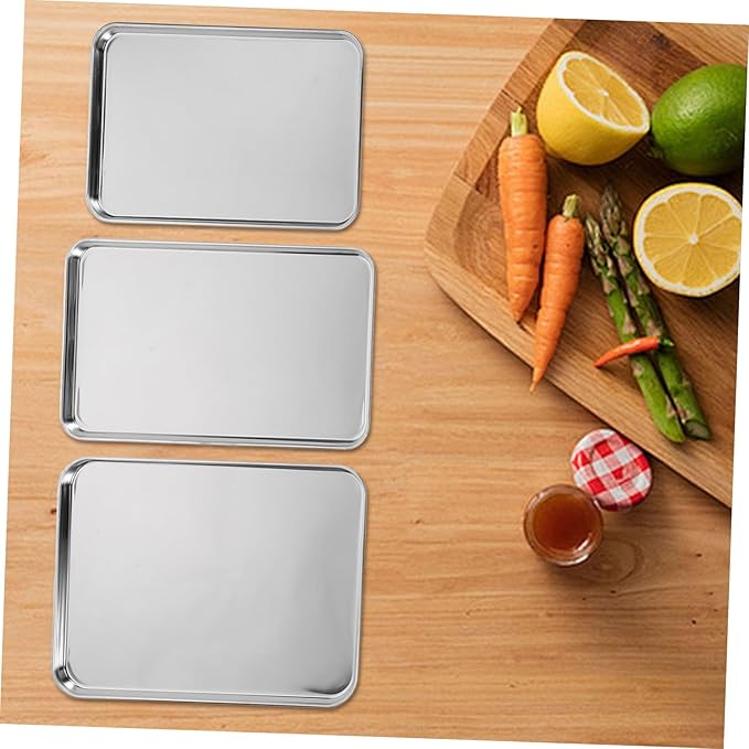 Cabilock 3pcs Robust Stainless Steel Grill Pan Multi-purpose Baking Tray for Dinner Trays Serving Appetizer Platters