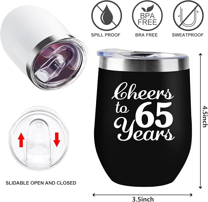65th Anniversary Wedding Gifts for Couple 65 Years Marriage Gifts for Wife Husband Parents Grandparents 2 Pack Wine Tumbler 12 OZ
