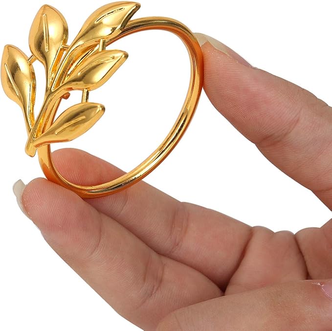 KPOSIYA Set of 300 Leaf Napkin Rings Metal Gold Napkin Holder Table Napkin Rings for Thanksgiving Day Christmas Dinning Table Parties Everyday (Ye Zi-Gold 300)