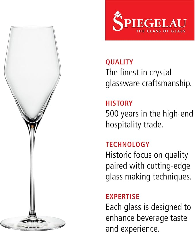 Spiegelau Definition Champagne Flutes, Elegant Crystal Champagne Glasses Gift Set, Perfect for Prosecco, Sparkling Rose, Mocktails, Home Bar Accessories, Housewarming, Wedding Gifts, 9 oz, Set of 4