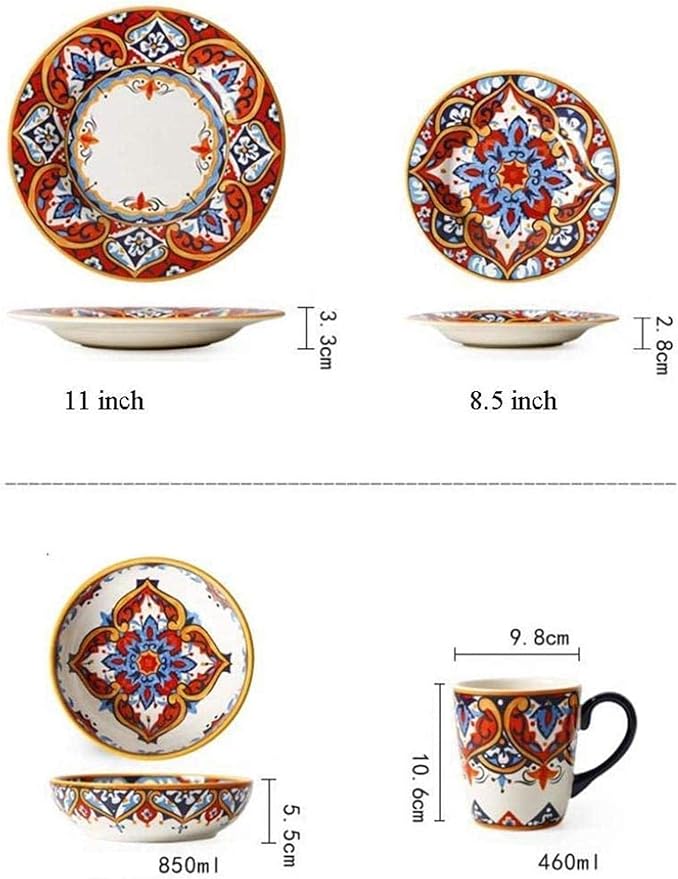 White Lace Ceramic Dinner Set for 6 People Porcelain Plates Bowls Service 20 Pieces
