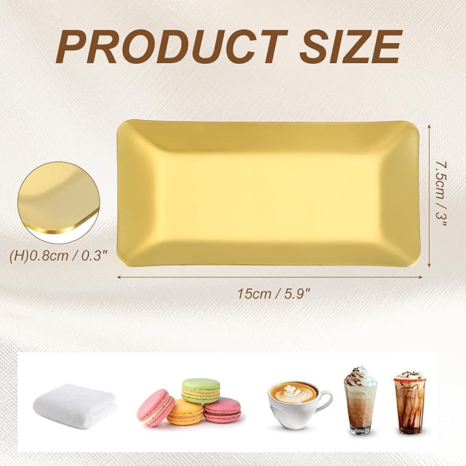 uxcell Decorative Tray, 5.9x3 Stainless Steel Rectangular Frosted Serving Tray for Dessert Napkin Towel Candle Jewelry Bathroom Platter, Stackable, Gold