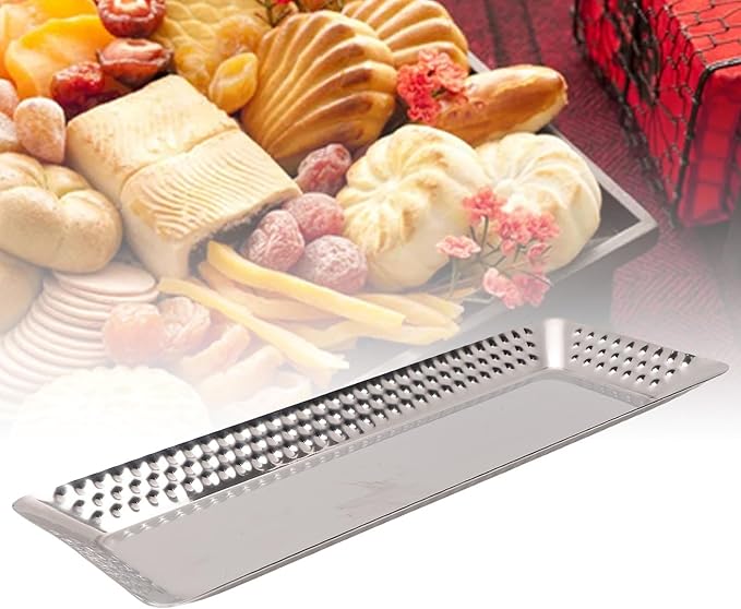VBESTLIFE Rectangular Stainless Steel Serving Tray, Silver Hammered Dinner Platter, Stackable & Easy Clean for Party, Camping, and Everyday Use (4.7x12.6in)