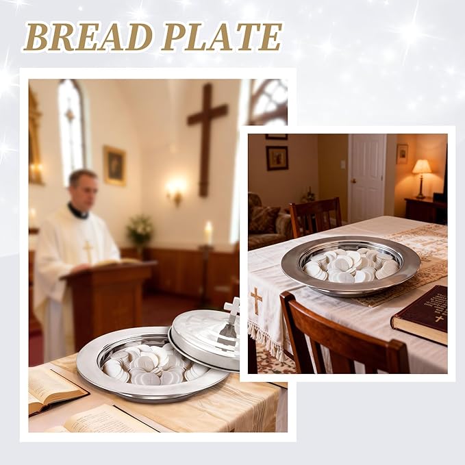 1Pcs Stainless Steel Communion Bread Plate for Church with Lid – Silver Communion Tray for Bread, Church Worship Supplies