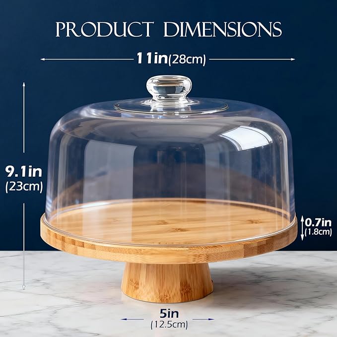 Masthome Bamboo Christmas Cake Stand with Lid, 6 in 1 Cake Holder with Lid,Multi-Functional Serving Platte, Dessert Display Stand and Charcuterie Board for Nutst, Chips & Dips,Fruit Platter