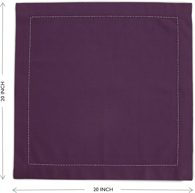 Solino Home Purple Napkins Set of 4 - Cotton Linen Hemstitch Dinner Napkins Cloth 20 x 20 Inch for Valentines - Handcrafted and Machine Washable
