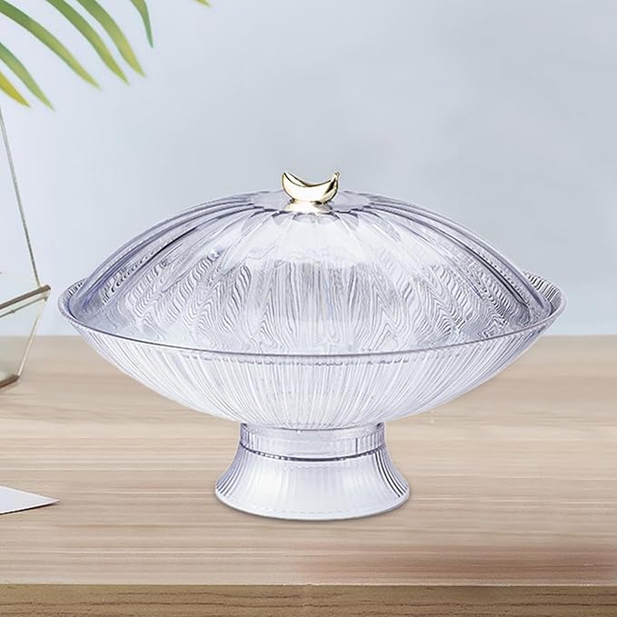Serving Tray Footed Cake Plate Organizer Decorative Holder W/Lid Nuts Dessert Storage Tray Fruit Plate for Household Tabletop, Silver/284 (Color : Transparent)