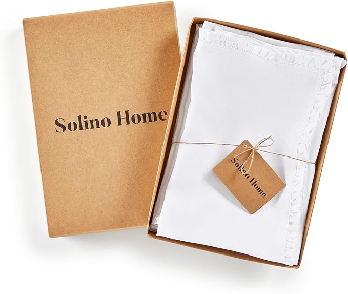 Solino Home White Linen Dinner Napkins 20 x 20 Inch - 100% Pure Linen Juliette Ruffle Cloth Napkins Set of 4 for Christmas, New Year - Handcrafted and Machine Washable