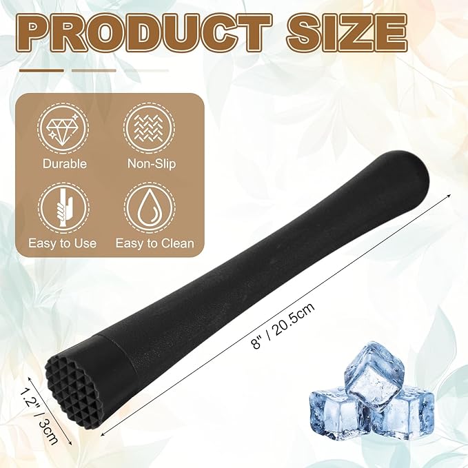 uxcell Cocktail Muddler, 8 Inch PP Drink Muddler Bar Accessories Tools Ice Crusher for Home Party Cocktail Fruit Drinks, Black (Thick)