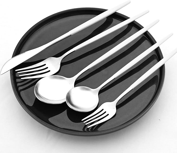 Gugrida 20-Piece Silverware Set 18/10,Flatware Set, Silver White, Stainless Steel Tableware Cutlery Set for 4,Dishwasher-Safe
