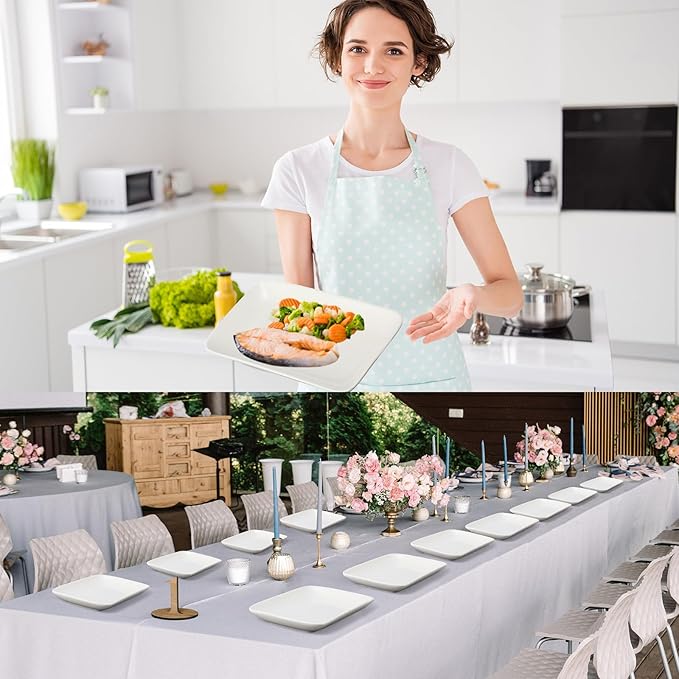 Irenare 12 Pcs 10 Inch Rectangular Salad Plates White Rectangular Porcelain Dessert Plates Appetizer Serving Tray Rectangular Porcelain Platters for Fruit Sushi Dinner Parties, Microwave, Oven Safe