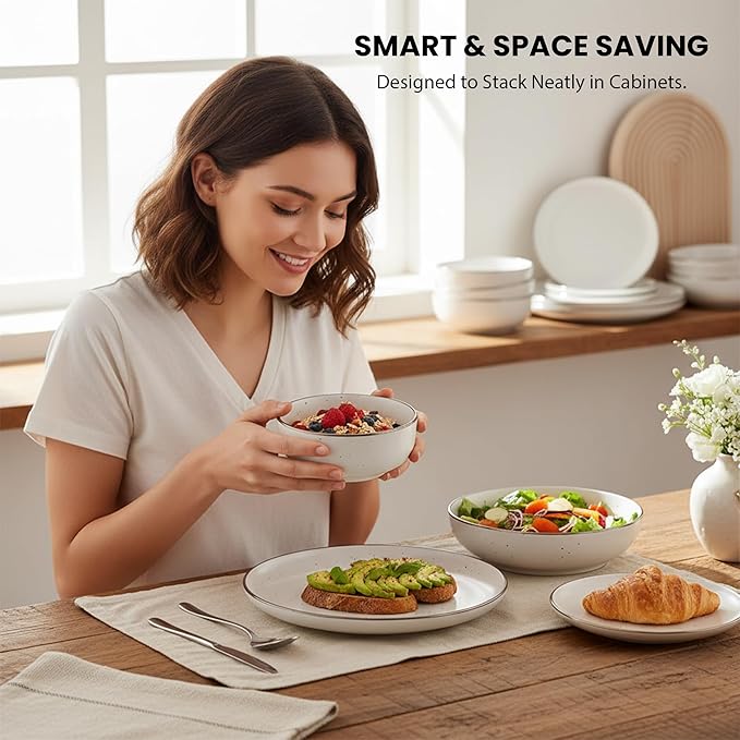 Dinner Set 16 PCS – Premium Ceramic Tableware in White – Includes 4 Dinner Plates, 4 Side Plates, 4 Rice Bowls & 4 Soup Bowls – Durable, Stylish & Microwave Safe