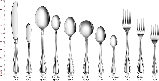 New Star Foodservice 58864 Slimline Pattern, 18/0 Stainless Steel, 36-Piece Flatware Set