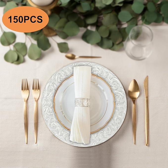 Sliver Plastic Charger Plates Set of 150, 13” Reusable Party Chargers for Dinner Plates, Elegant Round Service Plate Chargers Bulk Decorative for Wedding, Catering Table Decor