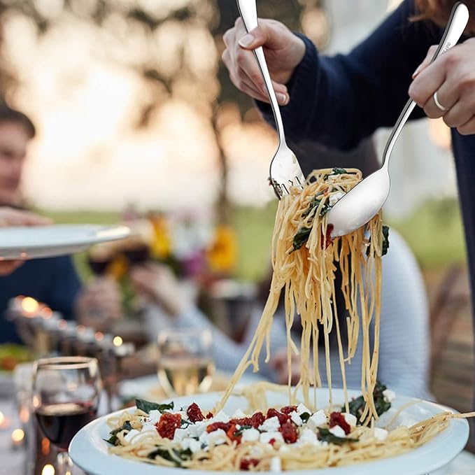 LIANYU 48-Piece Flatware Set Service for 8 with 2 Large Serving Spoons, 2 Slotted Serving Spoons, 2 Serving Forks, Stainless Steel Buffet Catering Party Banquet Serving Spoons Forks Set