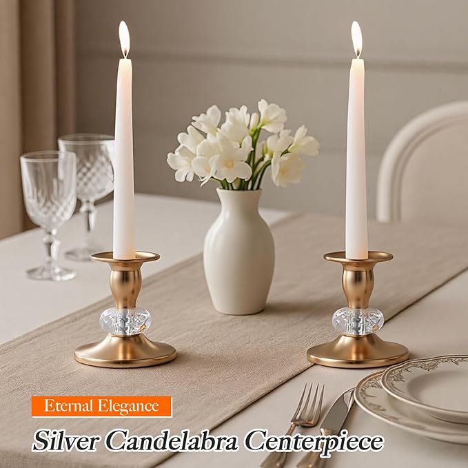 Candlestick Holders Taper Candle Holders, Candle Stick Candle Holder for Table Centerpiece, Wedding Reception, Festive Christmas Mantel Decoration or Home Decor (Silver, 3 Sets(6 Pcs))
