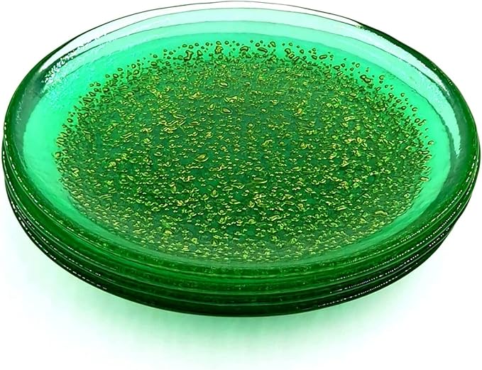 Red Pomegranate ISLA 7" Canape Plate Set of 4 Emerald/Gold