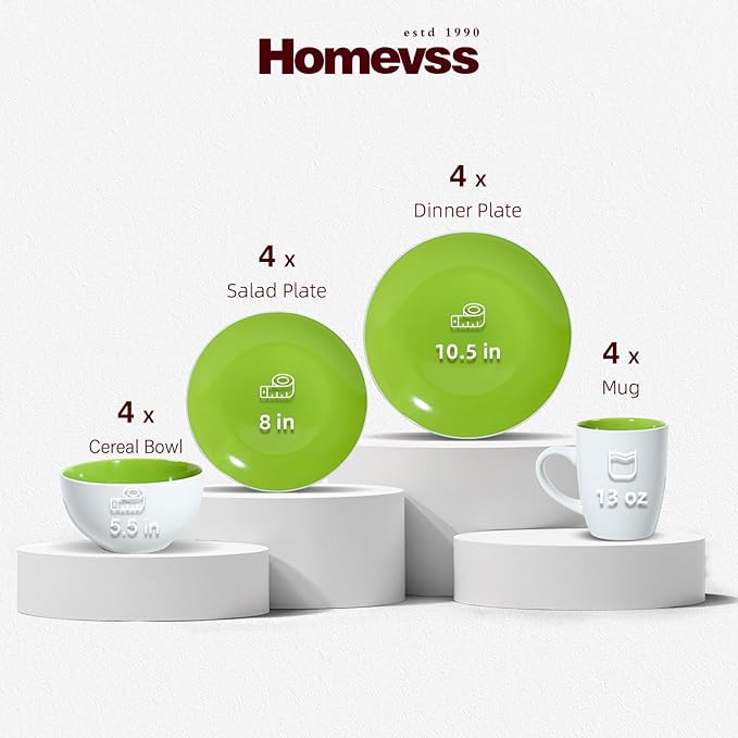 Stoneware Coupe Shape 16pc Dinnerware Set, Outside White + Inside Bamboo Color