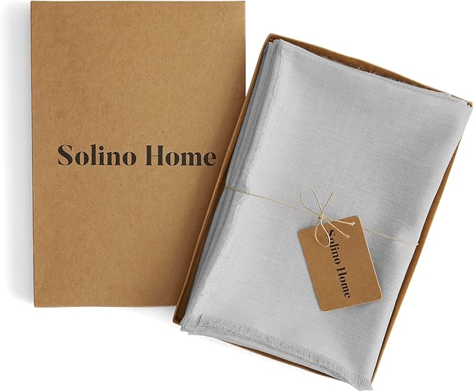 Solino Home Light Grey Linen Napkins Set of 4-100% Pure Linen Fringe Dinner Napkins 20 x 20 Inch for Christmas, New Year - Handcrafted and Machine Washable
