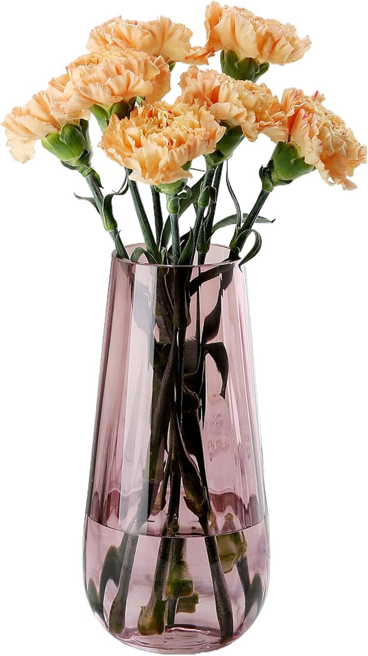 Modern Large Glass Vase H-9.8" Pink Vases for Flowers, Centerpieces and Decorative Accents - Tall Plant Vase for Office Home Table Decor