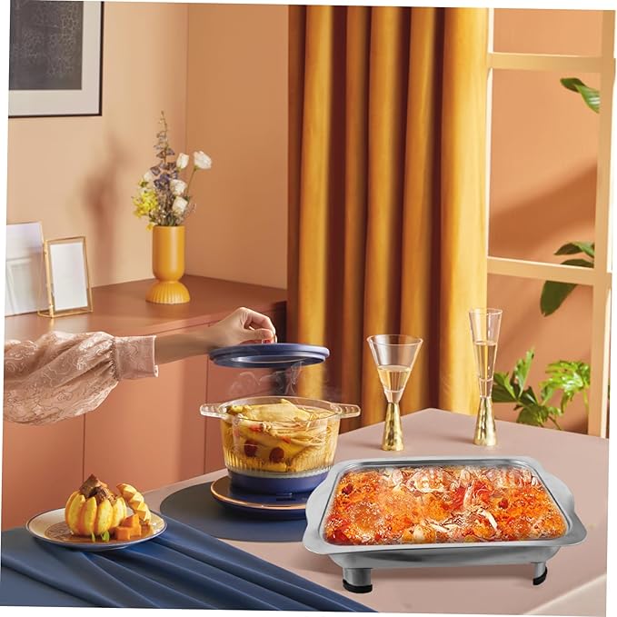 590g Stainless Steel Dinner Plate for Buffet Rectangular Serving Tray Lid for Parties and Entertaining