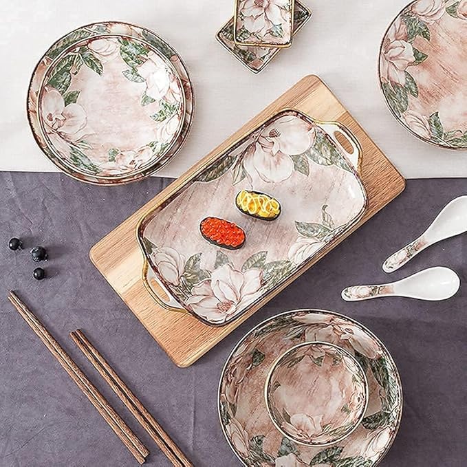 Dinnerware Sets Dish Set,20 PcssPorcelain Tableware Set with Plates Bowls and Dish,Floral Pattern Ceramic Dinner Set for Home Kitchen