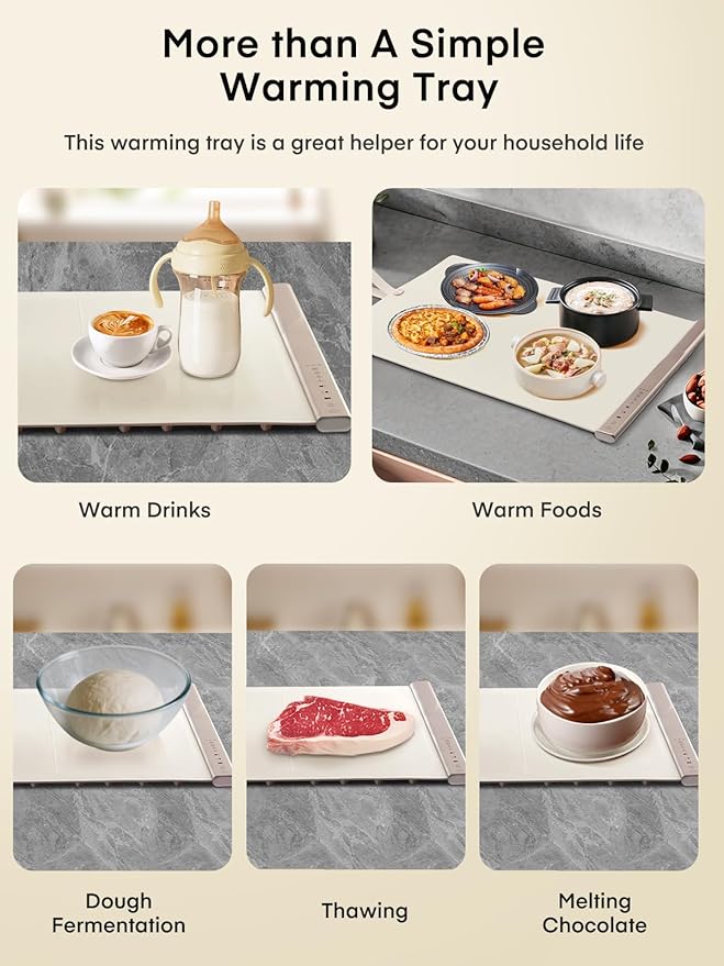 FOHERE Warming Mat for Food, Fast Full Surface Electric Warming Tray with Upgrade Temperature Settings, Food Grade Silicone Nano-Material, 4H Timer, for Buffet Party and Home Daily Use