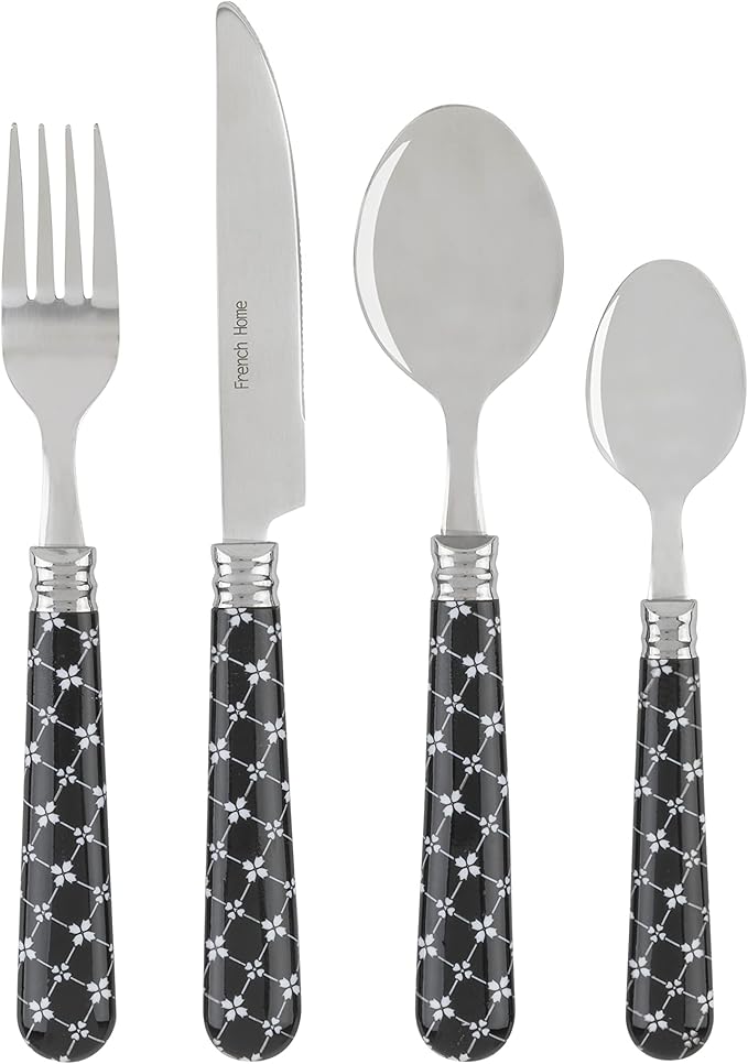 French Home Bistro 16-Piece Stainless Steel Flatware Set — Dinner Cutlery Set With Abstract Butterfly Design — Silverware Set Dishwasher Safe — Spoon & Fork And Knife Set — Modern Silverware Set For 4