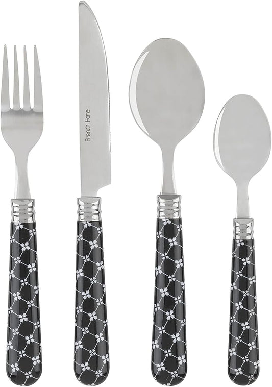 French Home Bistro 16-Piece Stainless Steel Flatware Set — Dinner Cutlery Set With Abstract Butterfly Design — Silverware Set Dishwasher Safe — Spoon & Fork And Knife Set — Modern Silverware Set For 4