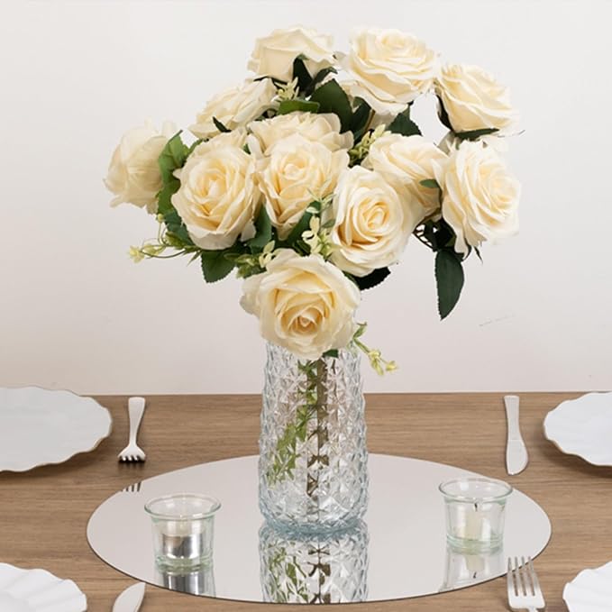 Efavormart 10 Pack Silver Round Acrylic Mirror Tray for Decoration, Large Circle Candle Plate Centerpiece Bases - 16"