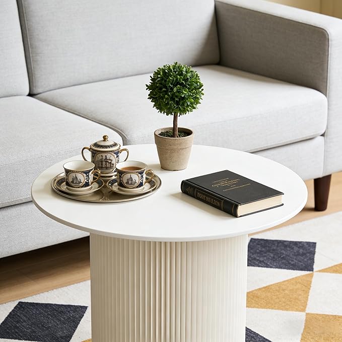 23.6 Inch Round Side Table with Detachable Kraft Paper Base – Modern Portable Accent & End Table, Space-Saving Nightstand for Small Spaces, Apartment, Bedroom, Living Room (White)