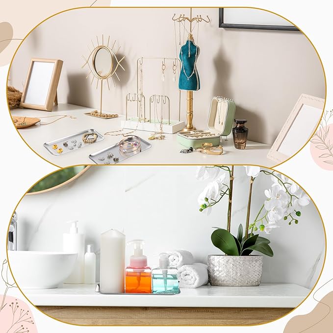 Vesici 12 Pcs 8.66 x 3.82 inches Small Silver Tray Bulk, Stainless Steel Rectangle Serving Trays Trinket Decorative Bathroom Tray for Vanity Jewelry Makeup Towel, Dish Plate Tea Fruit Storage Platter