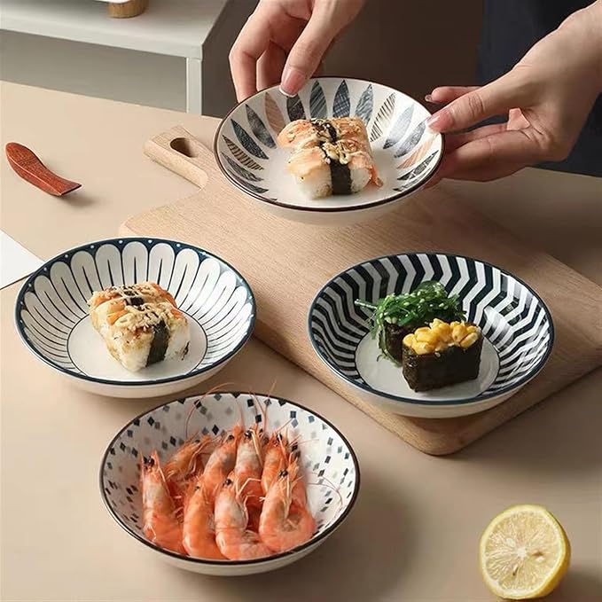 Salad plate Round Plates Home Ceramic Dessert Plates Set 2 or 4, Dipping Dishes Apply to Sushi Sauce Snack Appetizer and Kitchen Prep. Plastic plate (Color : 1)