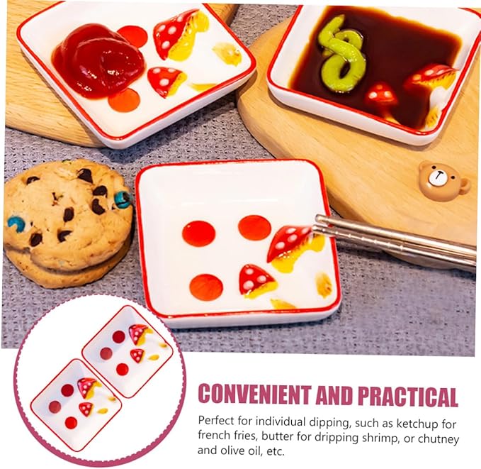 ABOOFAN 2pcs Mushroom Ceramic Sauce Dishes Condiment Plate Dish Seasoning Plate for Cottagecore Kitchen