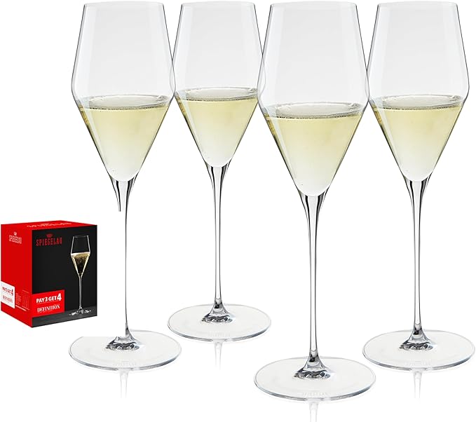 Spiegelau Definition Champagne Flutes, Elegant Crystal Champagne Glasses Gift Set, Perfect for Prosecco, Sparkling Rose, Mocktails, Home Bar Accessories, Housewarming, Wedding Gifts, 9 oz, Set of 4