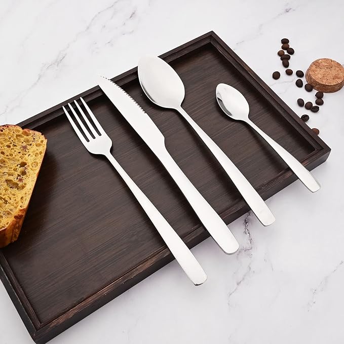 16pcs 304 Stainless Steel Silverware Set, Include Knife Fork Spoon Teaspoon, Elegant Utensils Cutlery Set, Mirror Serving Flatware Set, Service for 4, Dishwasher Safe