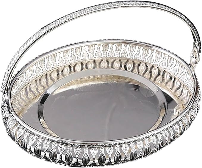 Retro Oval Fruit Tray with Handle, Candy Serving Plate, Dry Nut Dish, Snack Dessert Storage Plate, Decorative Fruit Bowl for Parties, Family Gatherings, Bars and Cafes