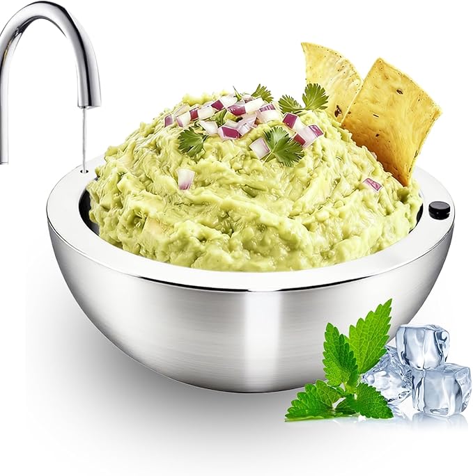 Dip Chiller Bowl 1 Pack- 35oz Large Capacity, Stainless Steel Insulated Party Ice Serving Bowl, Salad Pod for Parties Salsa, Guacamole, Condiments, Sauces, Food & Salad Hot or Cold