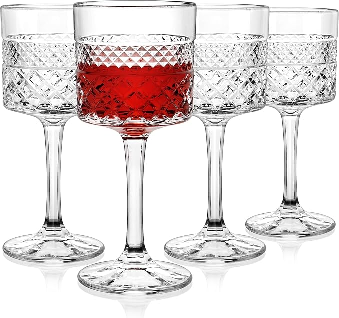 Wine Glasses Set of 4, 13.5oz Crystal Wine Glasses, Lead-Free Square Wine Glass with Long Stem, Wine Gifts for Wedding Birthday