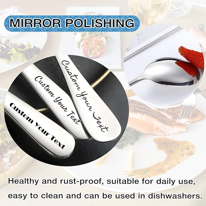 [ 3 Pack ] Custom Flatware Set, Personalized Engraving Name Text Dinner Fork/Knife/Spoon Stainless Steel Reusable Tableware, Customized Birthday Christmas Gift for New Home Party Favors Wedding
