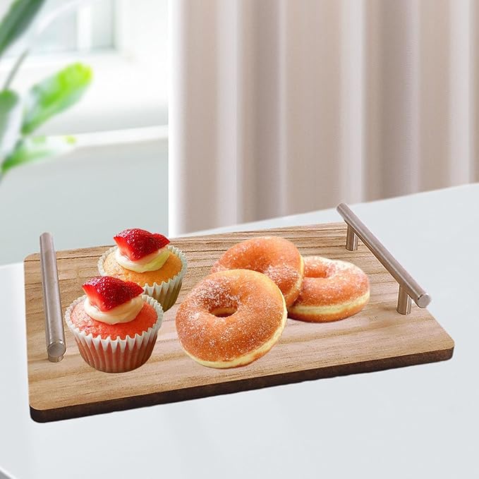 Elegant Donut Serving Tray with Convenient Handle for Desserts, Silver